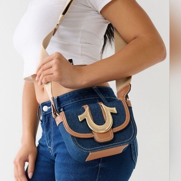 NWT True Religion Crossbody Bag Mini Flap Adjustable bag with Horseshoe Logo - Picture 12 of 13